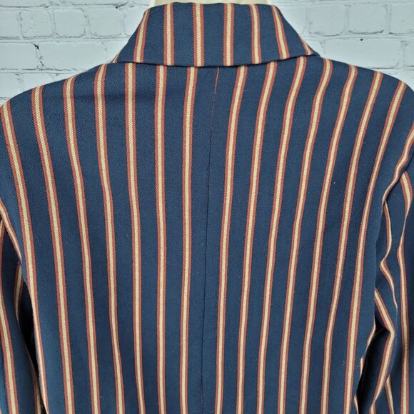 Free People Navy Striped Double Breasted Buttoned Cropped Jacket Small S - Picture 12 of 16